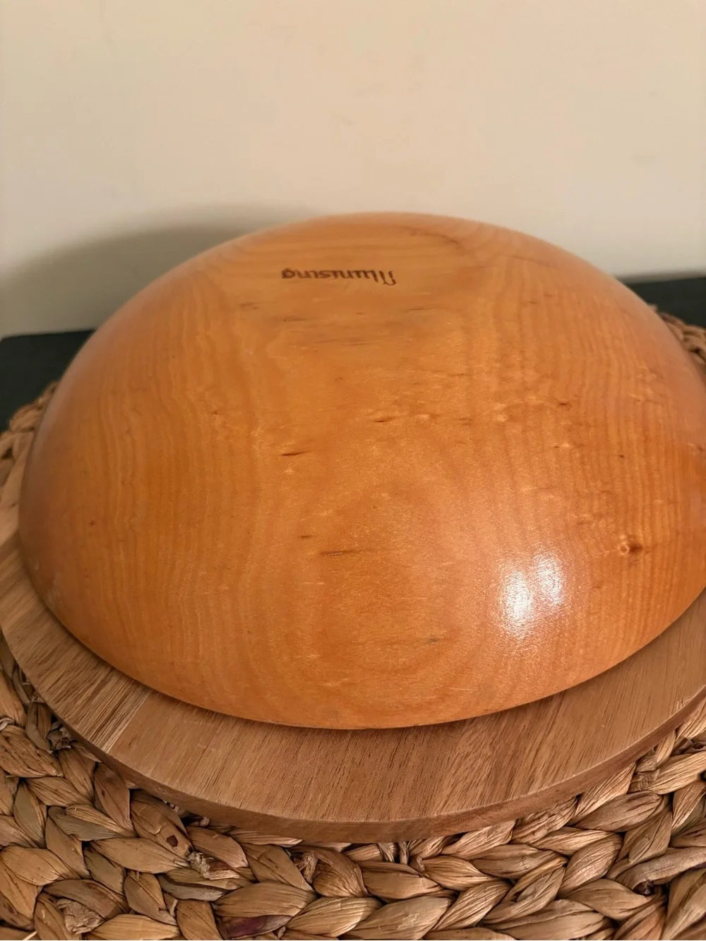 Hand-Painted Pinecone Wooden Serving Bowl — Warm Brown